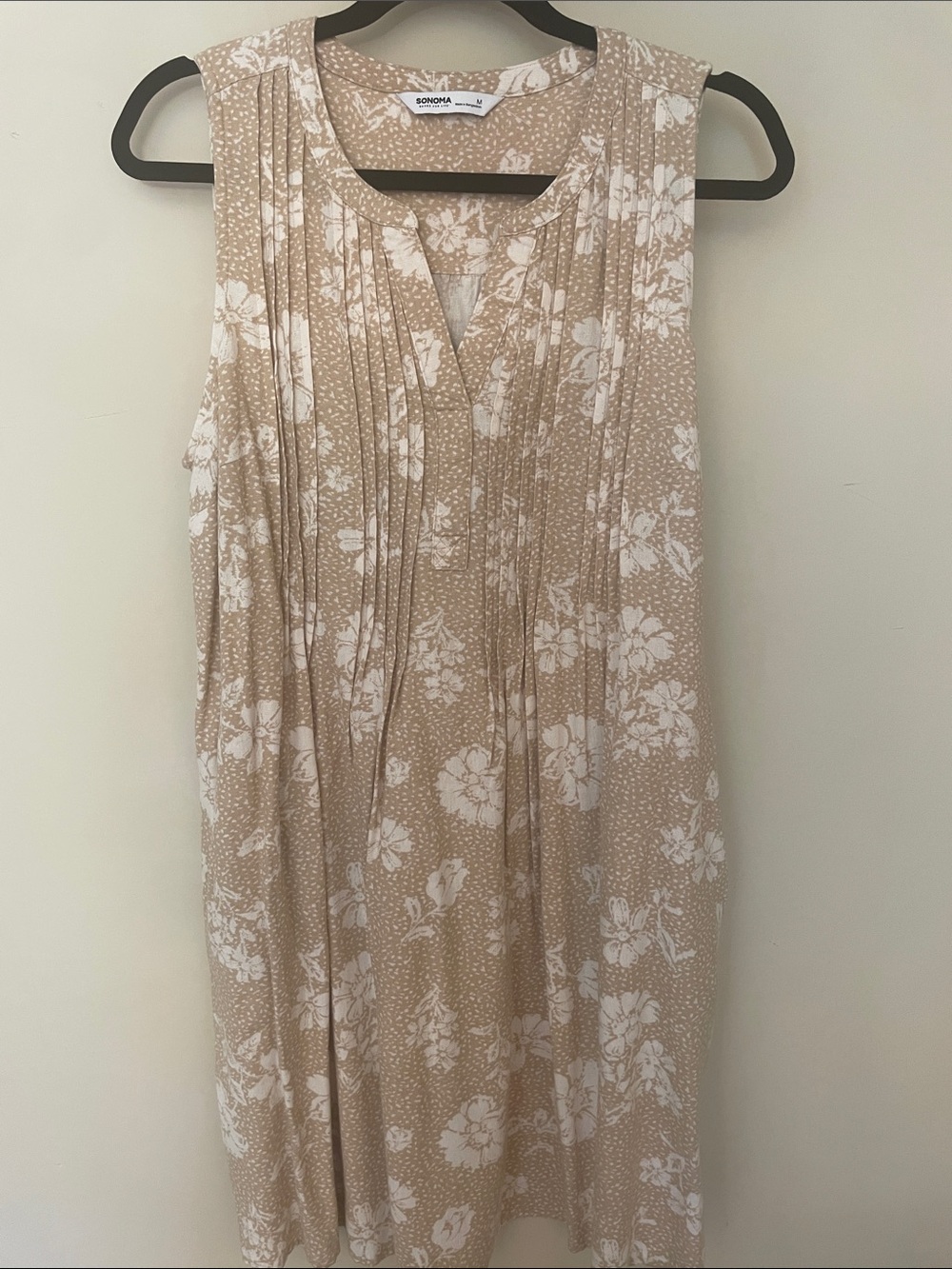 Sonoma Beige and White Floral Midi Dress (Medium)